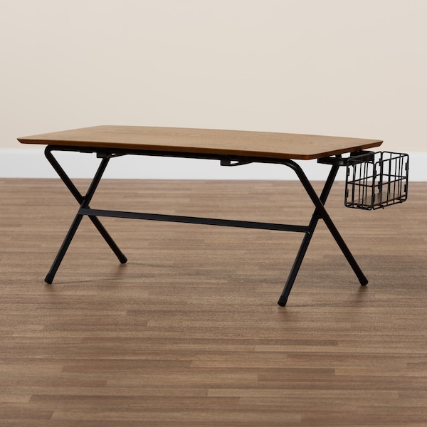 Baxton Studio Mariela Natural Brown and Black Low Profile Coffee Table with Basket - 221-12739-ZORO