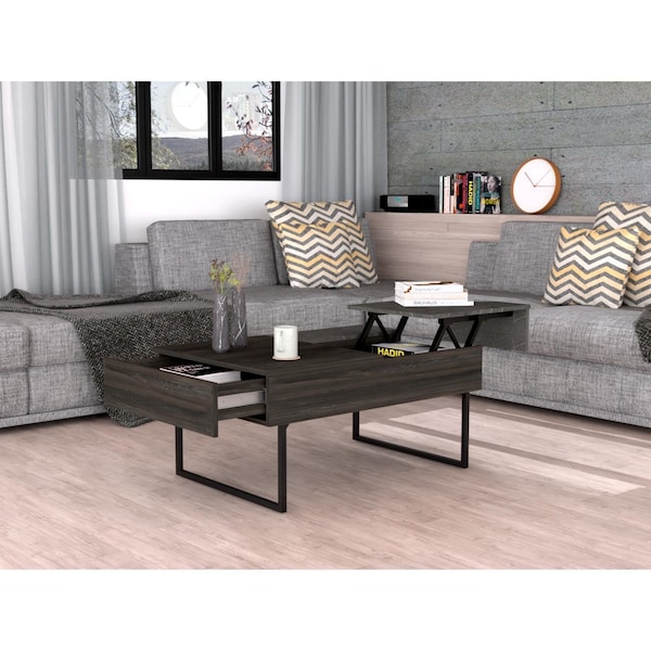 Tuhome Beyond Lift Top Coffee, Two Legs, One Drawer, Espresso/Onyx - MCX6258