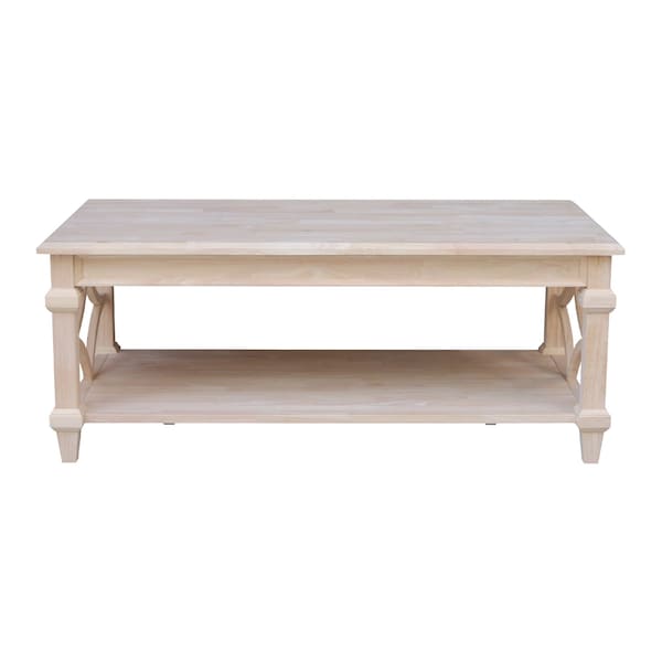 International Concepts Rectangle Josephine Solid Wood Coffee Table with Shelf, 50X26X20, Wood, Unfinished - OT-19C