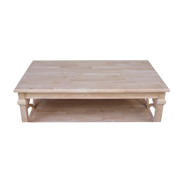 International Concepts Rectangle Josephine Solid Wood Coffee Table with Shelf, 50X26X20, Wood, Unfinished - OT-19C