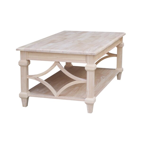 International Concepts Rectangle Josephine Solid Wood Coffee Table with Shelf, 50X26X20, Wood, Unfinished - OT-19C
