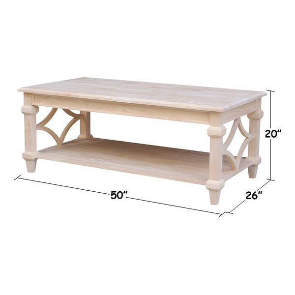 International Concepts Rectangle Josephine Solid Wood Coffee Table with Shelf, 50X26X20, Wood, Unfinished - OT-19C