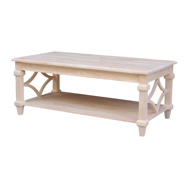 International Concepts Rectangle Josephine Solid Wood Coffee Table with Shelf, 50X26X20, Wood, Unfinished - OT-19C