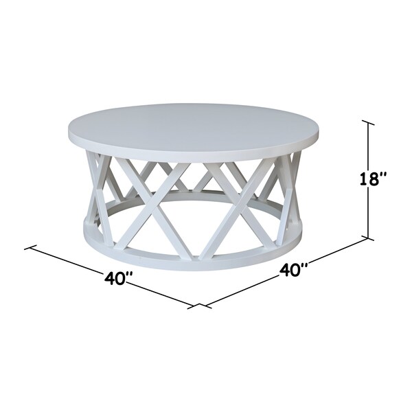 International Concepts Round Ceylon Coffee Table, 40 in W X 40 in L X 18 in H, Wood, White - OT08-46CR