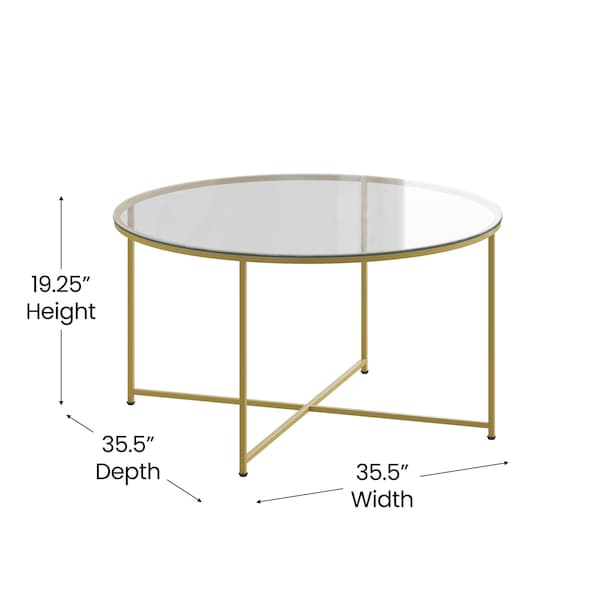 Flash Furniture Greenwich Collection Coffee Table - Modern Clear Glass Accent Table with Crisscross Brushed Gold Frame - NAN-JH-1786CT-GG