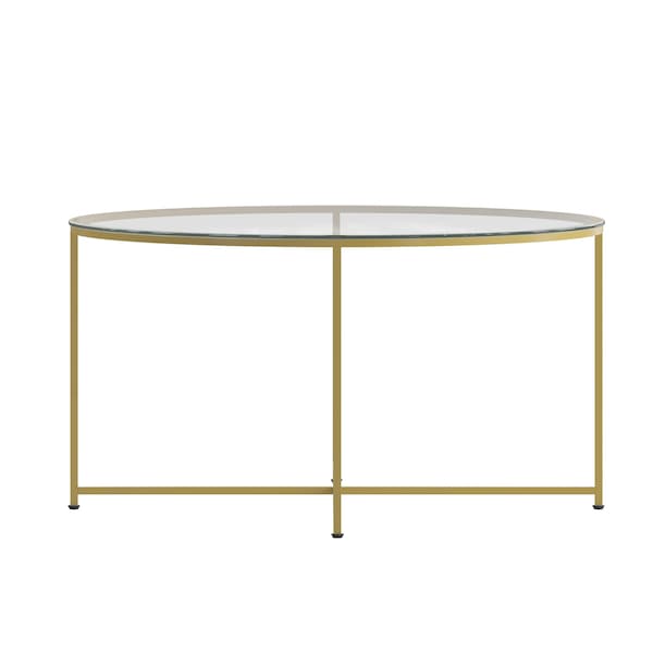 Flash Furniture Greenwich Collection Coffee Table - Modern Clear Glass Accent Table with Crisscross Brushed Gold Frame - NAN-JH-1786CT-GG