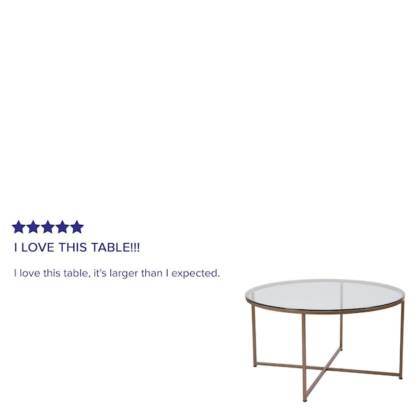 Flash Furniture Greenwich Collection Coffee Table - Modern Clear Glass Accent Table with Crisscross Brushed Gold Frame - NAN-JH-1786CT-GG