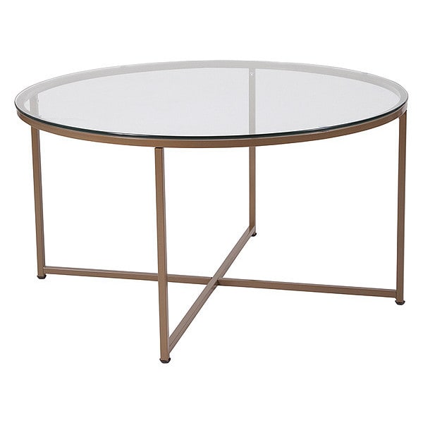 Flash Furniture Greenwich Collection Coffee Table - Modern Clear Glass Accent Table with Crisscross Brushed Gold Frame - NAN-JH-1786CT-GG