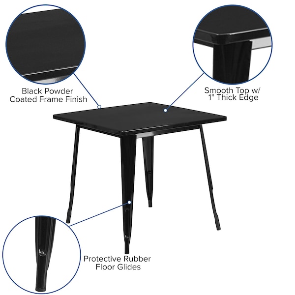 Flash Furniture Black Metal Table, 31.5SQ - ET-CT002-1-BK-GG