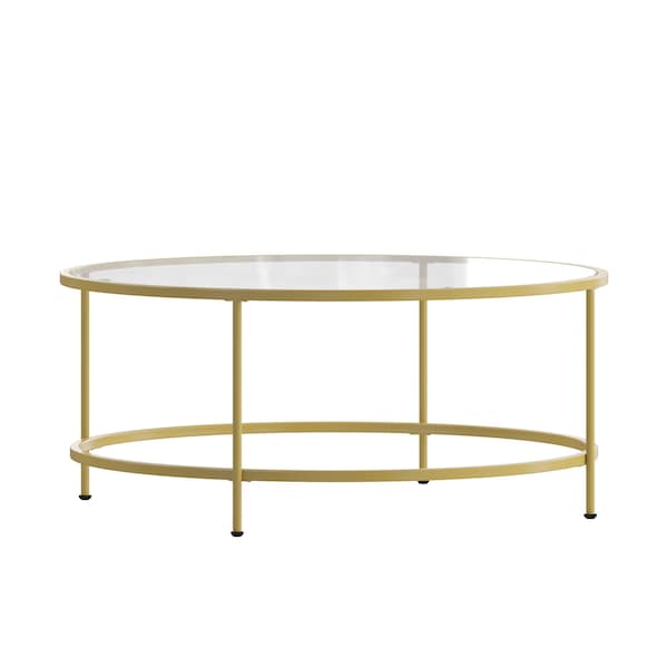 Flash Furniture Astoria Collection Round Coffee Table - Modern Clear Glass Coffee Table with Brushed Gold Frame - NAN-JN-21750CT-GG