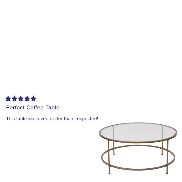 Flash Furniture Astoria Collection Round Coffee Table - Modern Clear Glass Coffee Table with Brushed Gold Frame - NAN-JN-21750CT-GG