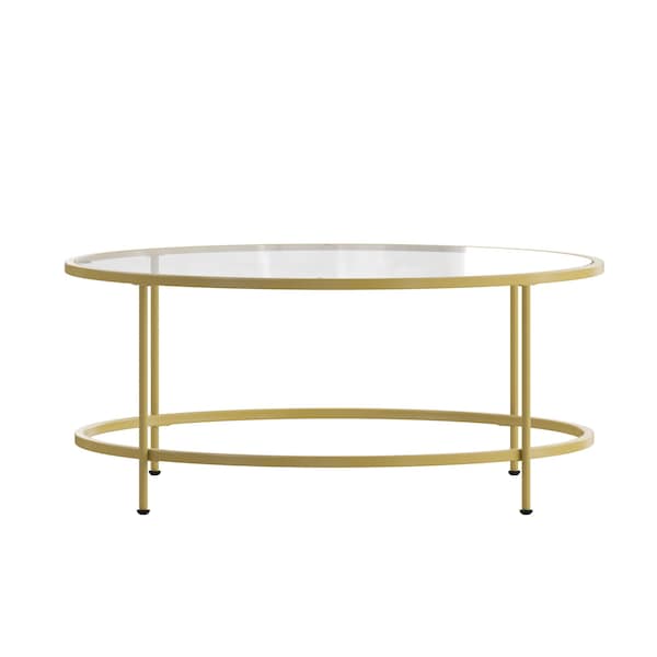 Flash Furniture Astoria Collection Round Coffee Table - Modern Clear Glass Coffee Table with Brushed Gold Frame - NAN-JN-21750CT-GG