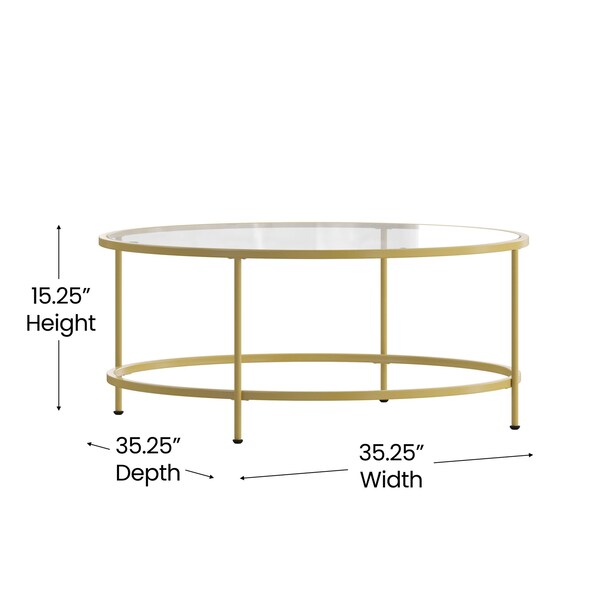 Flash Furniture Astoria Collection Round Coffee Table - Modern Clear Glass Coffee Table with Brushed Gold Frame - NAN-JN-21750CT-GG