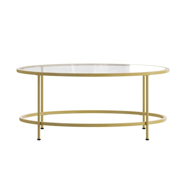 Flash Furniture Astoria Collection Round Coffee Table - Modern Clear Glass Coffee Table with Brushed Gold Frame - NAN-JN-21750CT-GG