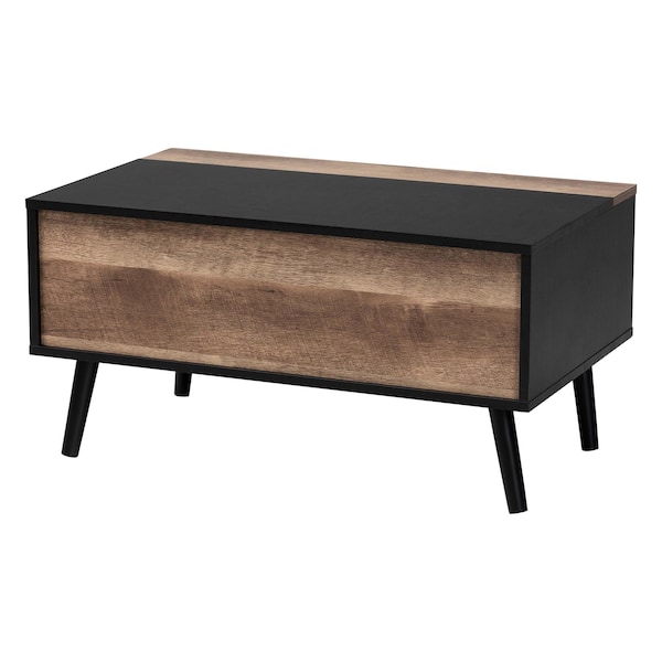 Baxton Studio Jensen Modern Two-Tone Black and Brown Finished Wood Lift Top Coffee Table with Storage Compartment - 176-11251-ZORO