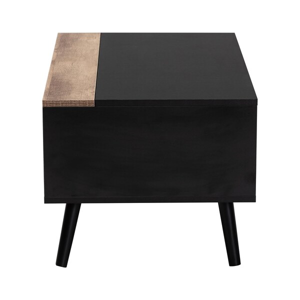 Baxton Studio Jensen Modern Two-Tone Black and Brown Finished Wood Lift Top Coffee Table with Storage Compartment - 176-11251-ZORO