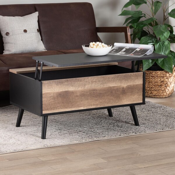 Baxton Studio Jensen Modern Two-Tone Black and Brown Finished Wood Lift Top Coffee Table with Storage Compartment - 176-11251-ZORO