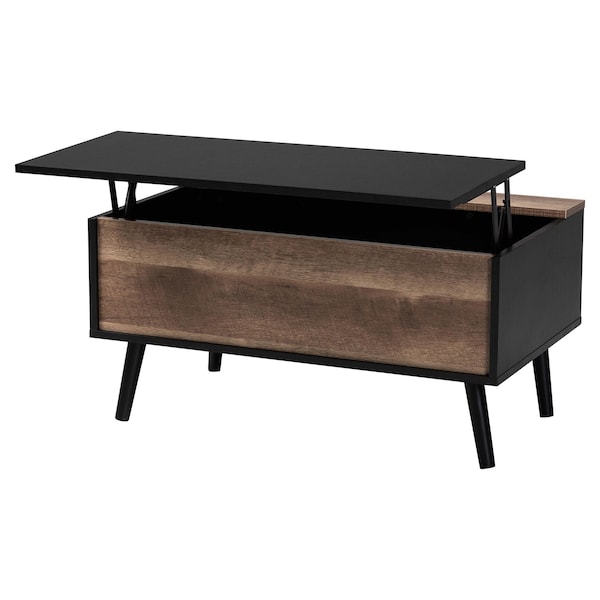 Baxton Studio Jensen Modern Two-Tone Black and Brown Finished Wood Lift Top Coffee Table with Storage Compartment - 176-11251-ZORO