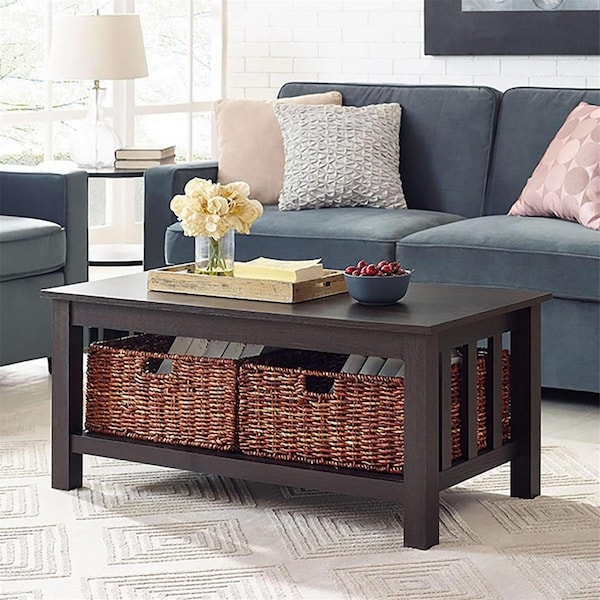 Finefabrics 40 in. Wood Storage Coffee Table with Totes Espresso - FI874244