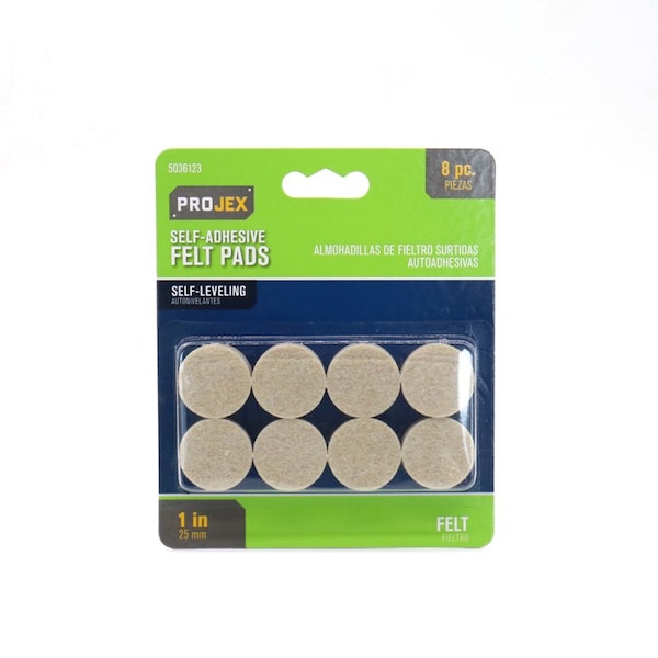 Projex Projex Felt Self Adhesive Protective Pad White Round 1 in. W 8 pk - P0105