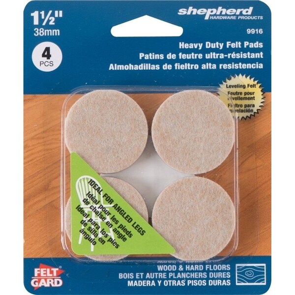 Shepherd Hardware Furniture Pad, Felt Cloth, Beige, 1-1/2 in Dia, Round - 9916