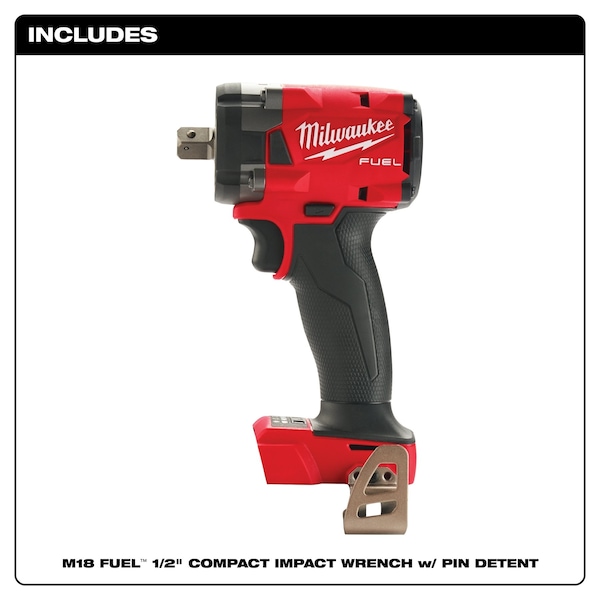 Milwaukee Tool M18 FUEL 1/2 in. Compact Impact Wrench with Pin Detent (Tool Only) - 2855P-20