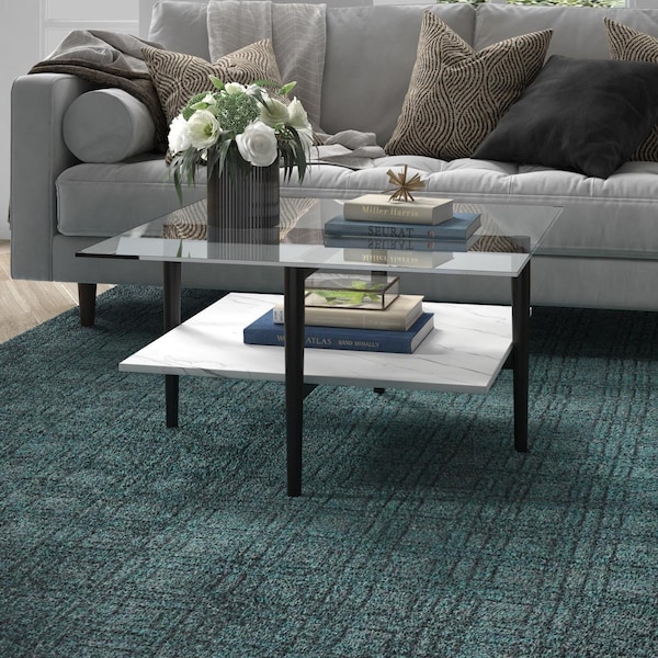 Hudson & Canal 32 in. Otto Square Coffee Table with Faux Marble Shelf Blackened Bronze - CT1466