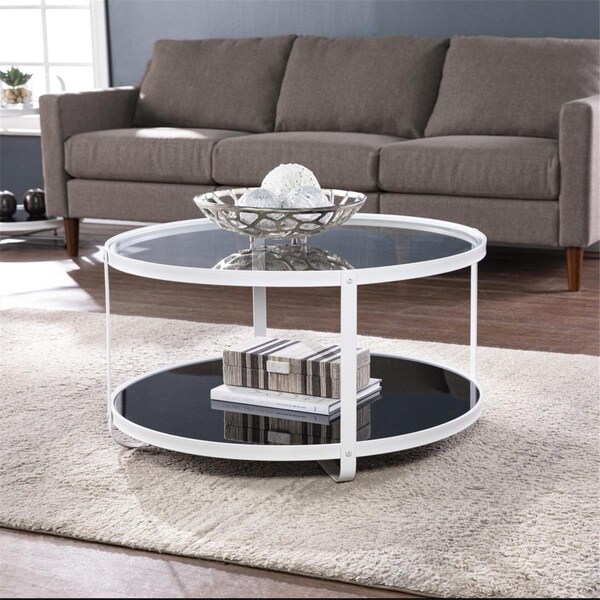 Gfancy Fixtures 32 in. Glass & Metal Two Tier Round Coffee Table White - GF3111406