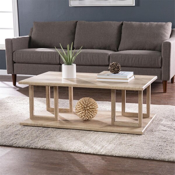 Gfancy Fixtures 42 in. Wood Two Tier Rectangular Coffee Table Natural Light Brown - GF3101724