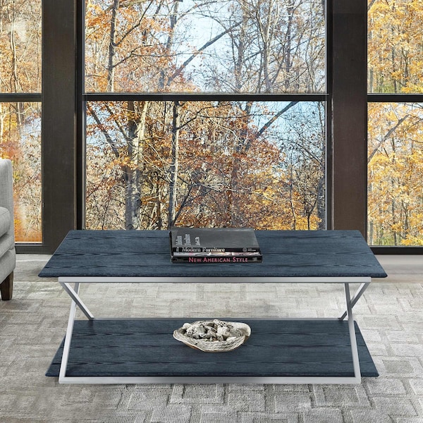 Armen Living Westlake Black Veneer Coffee Table with Brushed Stainless Steel Frame - LCPDCOBLBS