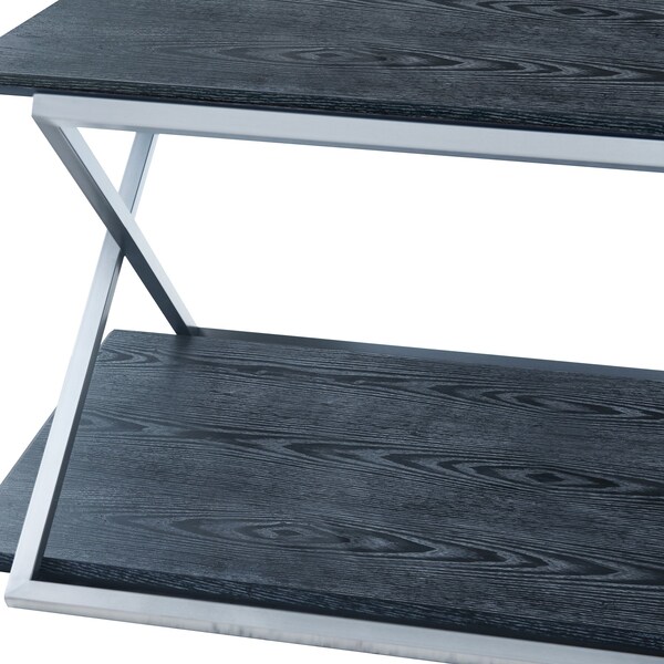 Armen Living Westlake Black Veneer Coffee Table with Brushed Stainless Steel Frame - LCPDCOBLBS