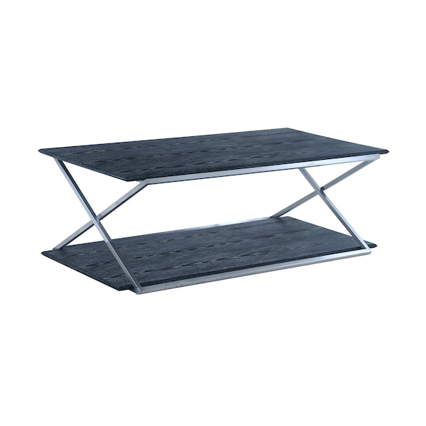 Armen Living Westlake Black Veneer Coffee Table with Brushed Stainless Steel Frame - LCPDCOBLBS