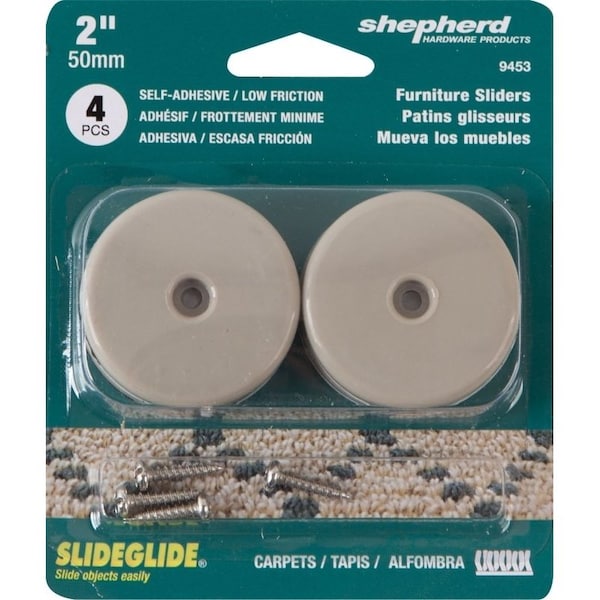 Shepherd Hardware Furniture Pad, 75 lb, PTFE, Tan, 4PK - 9453