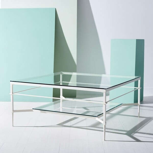 Safavieh 43 x 43 x 19.75 in. Mieka Glass Cocktail Table, White - AMH8307D
