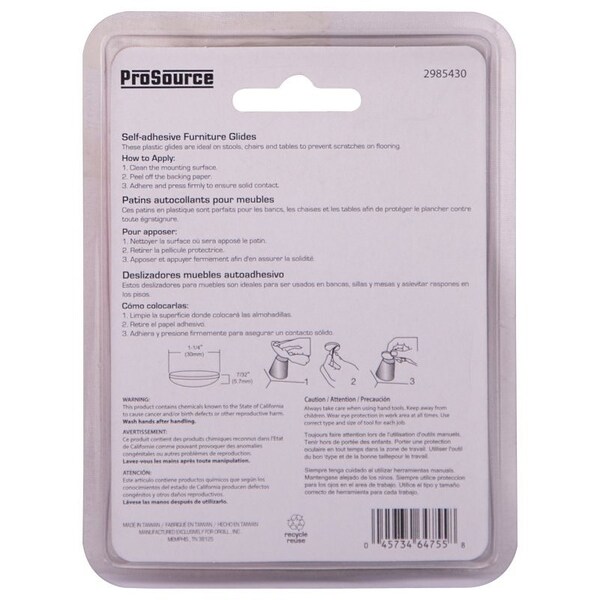 Prosource Furniture Glide, PTFE, Blue, Blue, 1-1/4 x 1-1/4 x 7/32 in Dimensions - FE-50119-PS