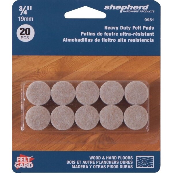Shepherd Hardware Protective Pad, Felt Cloth, Beige, 3/4 in Dia, Round - 9951