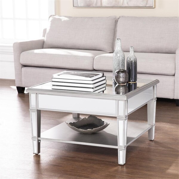 Gfancy Fixtures 29 in. Mirrored Glass Square Coffee Table Silver - GF3101701