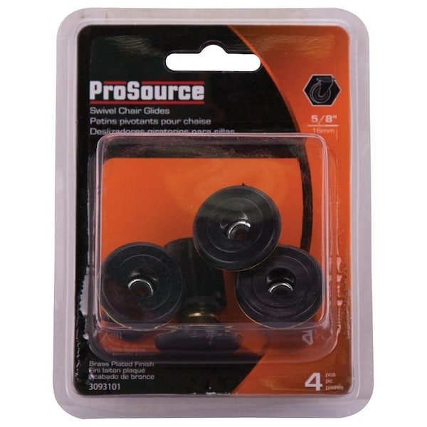 Prosource Furniture Slide Glide, PE/Steel, Black, Brass, 1-1/8 x 1-1/4 x 1-1/8 in Dimensions - FE-51142-PS