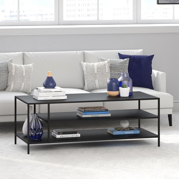 Henn & Hart Winthrop Blackened Bronze Coffee Table with Metal Shelves - CT0384