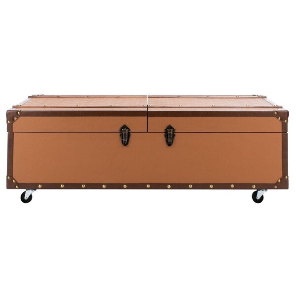 Safavieh 47.2 x 23.6 x 15.4 in. Zoe Coffee Table Storage Trunk with Wine Rack, Cognac - FOX9515E