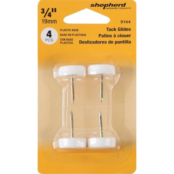 Shepherd Hardware Tack Furniture Glide, Plastic, White, 4PK - 9144