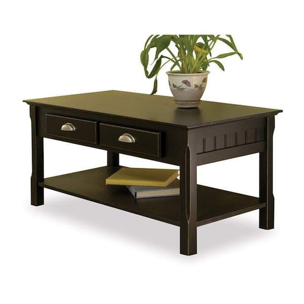 Doba-Bnt Black Beechwood COFFEE TABLE TWO DRAWERS ONE BOTTOM SHELF - SA143643