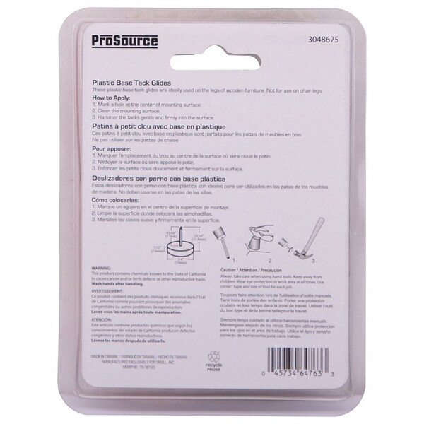 Prosource Furniture Glide, Plastic, White, White, 3/4 x 3/4 x 15/16 in Dimensions - FE-50302-PS