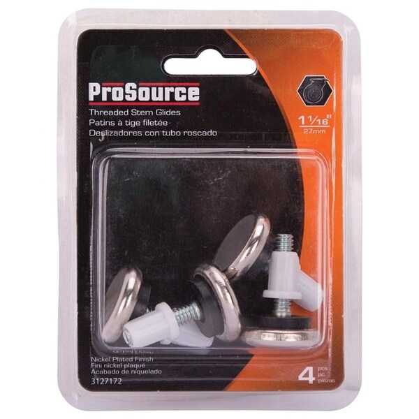 Prosource Furniture Glide, Plastic/Steel, Silver, Nickel Plated, 1-1/16 x 1-1/16 x 1-7/16 in Dimensions - FE-S506-PS