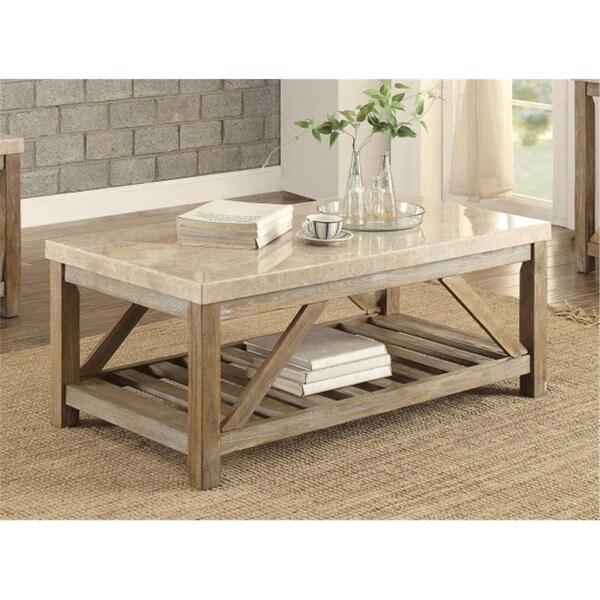 Home Elegance Homelegance Ridley Collection Cocktail Table with Marble Top, Weathered Wood - 48 x 26 x 20 in. - 3551-30