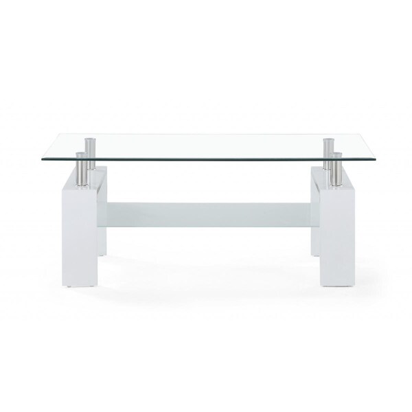 Gfancy Fixtures 18 x 43 x 24 in. White Glossy Leg Coffee Table with Rectangular Clear Glass Top - GF3651682