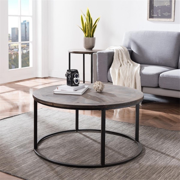 Gfancy Fixtures 36 in. Reclaimed Wood & Metal Round Coffee Table Natural & Brown - GF3101720