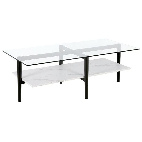 Hudson & Canal Henn Hart 47 in. Otto Blackened Bronze Coffee Table with Faux Marble Shelf - CT0836