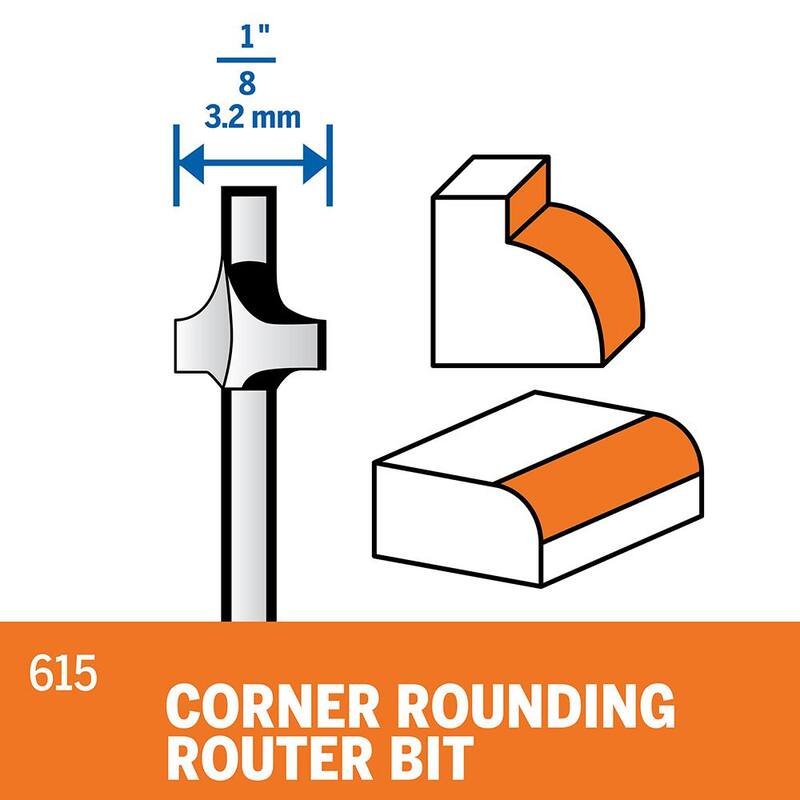 Broca para redondear esquinas de herramienta rotativa de 1/8 pulgadas Dremel para madera y materiales suaves - 615