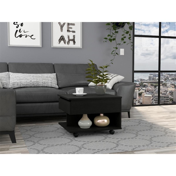 Gfancy Fixtures 22 in. Manufactured Wood Rectangular Lift Top Coffee Table with Drawer Black - GF3666987